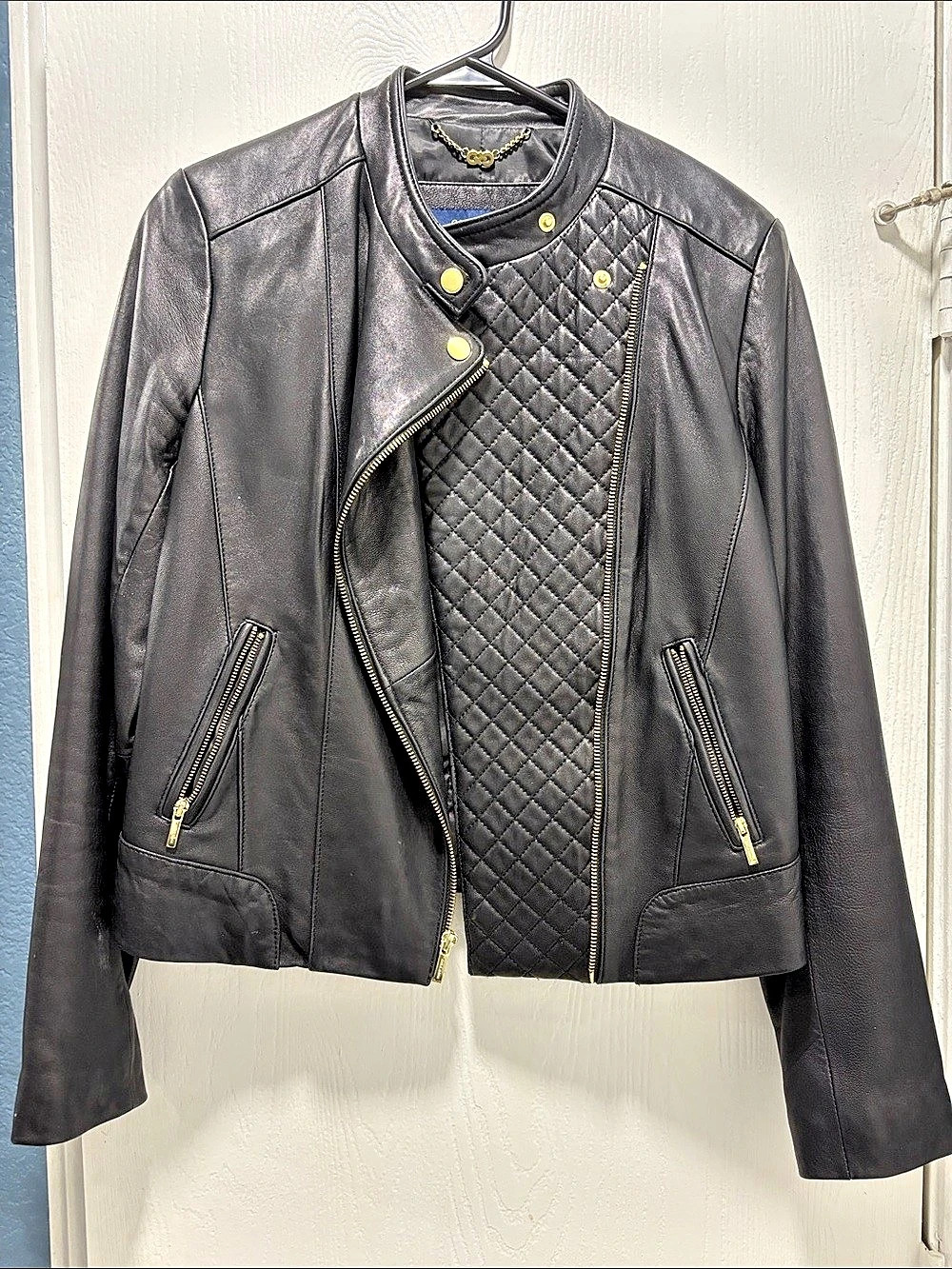 Cole Haan Leather Women's Black Leather Moto Jacket